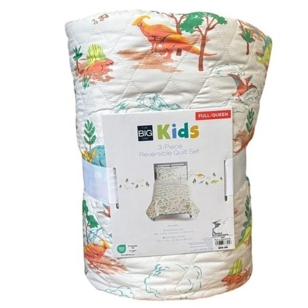 The Big One Kids Dinosaur Reversible Quilt Set Queen/Full & Full Sheets NWT